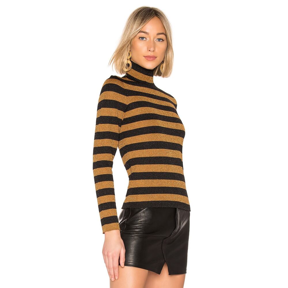 ALICE + OLIVIA Wool Roberta Turtleneck Sweater Size XS Metallic Black & Biscuit - Picture 2 of 6